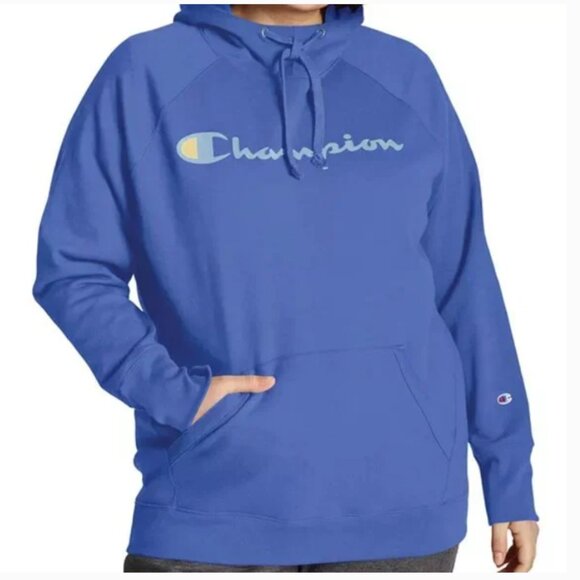Champion Women's Graphic Fleece Hoodie Size 1X  Plus Power blend Deep Forte Blue - Picture 1 of 11